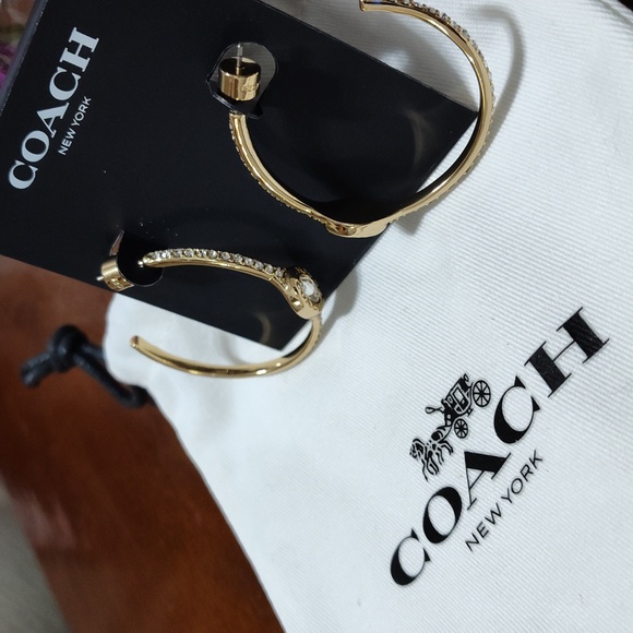 Coach Hoop Earrings with Rhinestones. - Picture 3 of 5